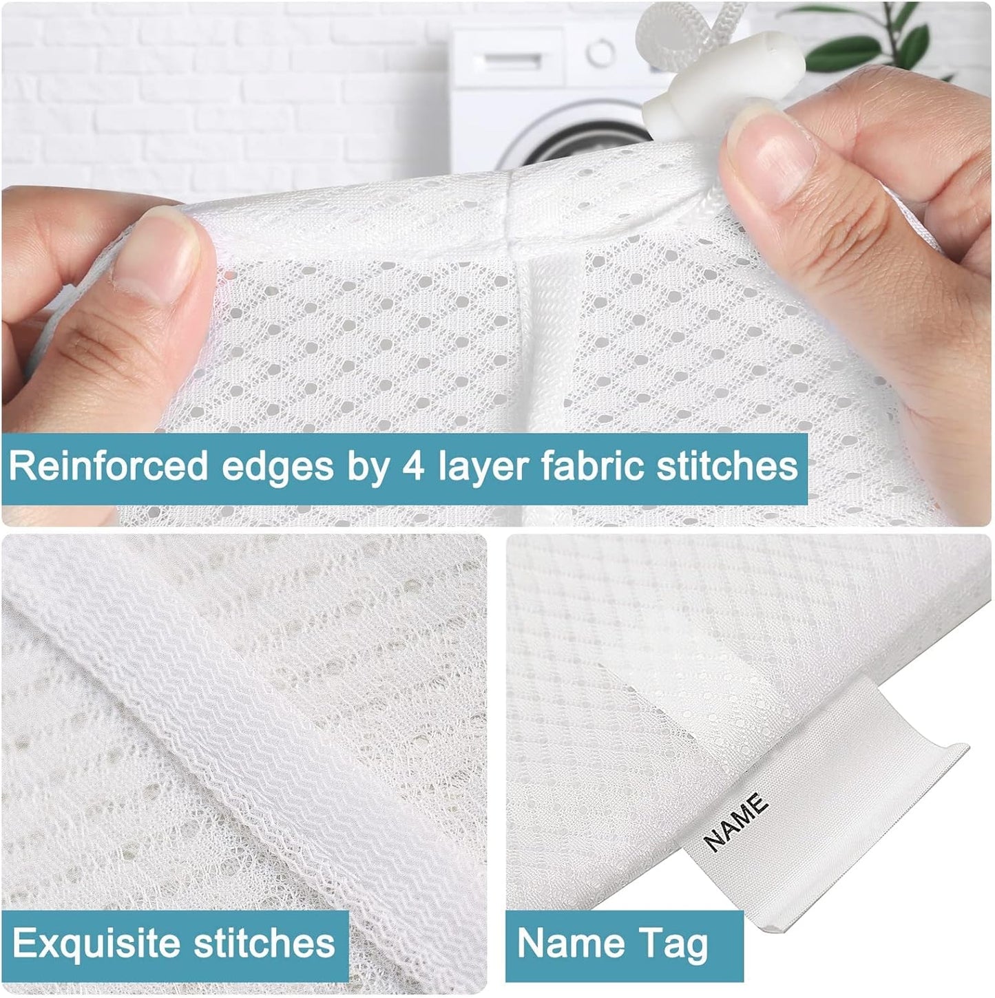 Polecasa Diamond Mesh Laundry Bags, 24 x 36 inches Heavy Duty Mesh Laundry Bag with Drawstring Closure and ID Tag, Large Laundry Hamper Liner, Laundry bag for College, Travel, Sports, Dorms,White