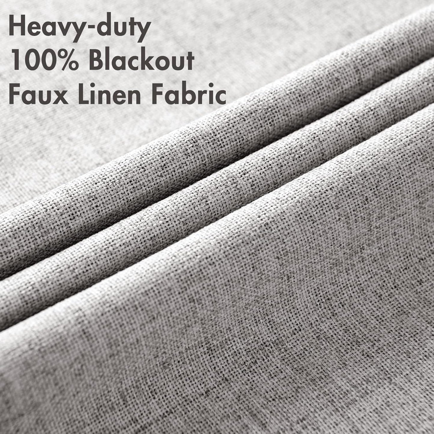 MIULEE Linen Texture Curtains for Bedroom Solid 100% Blackout Thermal Insulated Greyish White Curtains Grommet Room Darkening Drapes for Living Room Nursery 52x96 Inch (2 Panels)
