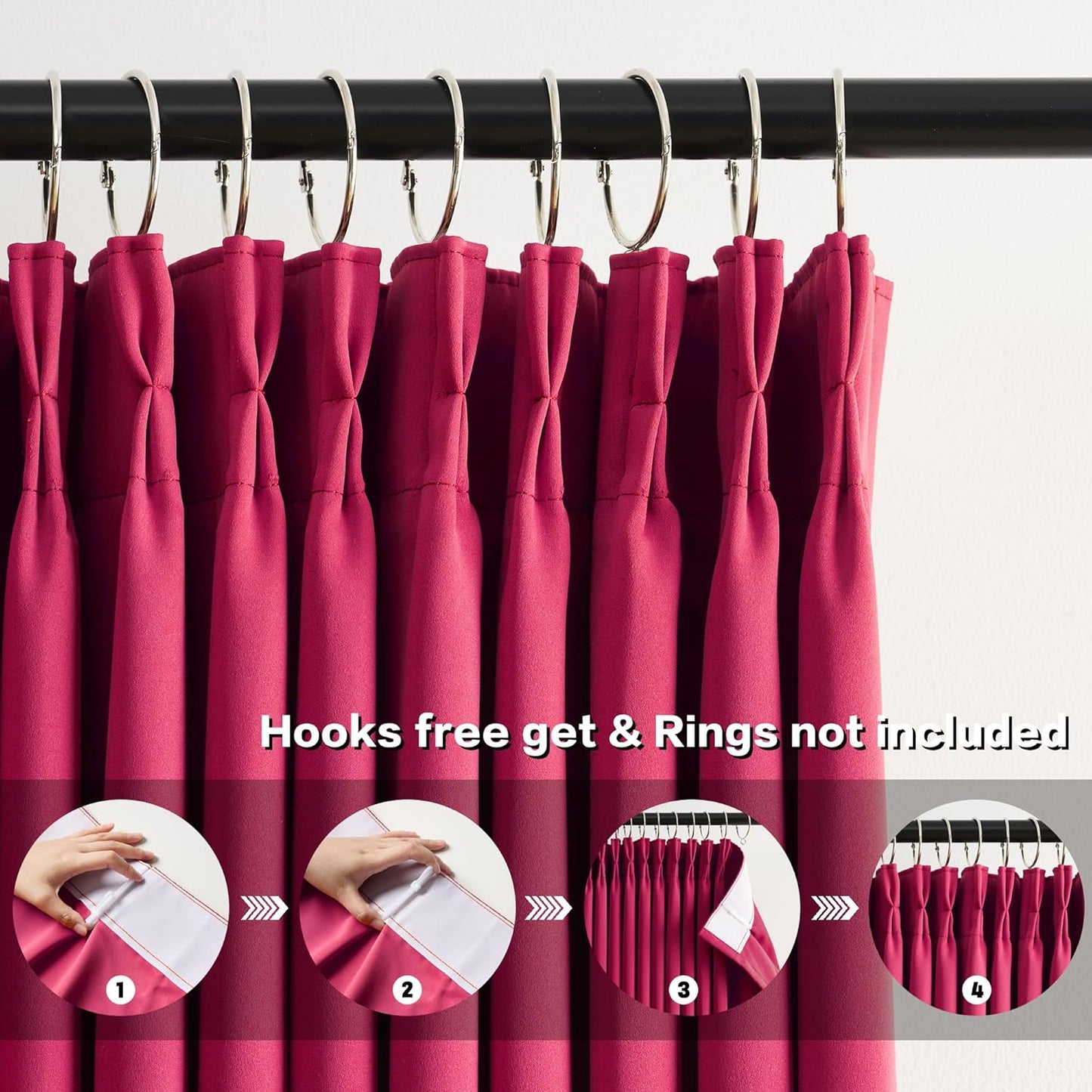 KEQIAOSUOCAI Pinch Pleated Hot Pink Blackout Curtains Short 2 Panels Set 45 Inch Length for Small Windows, Sound & Light Reducing Room Darkening Drape for Bathroom Bedroom(Hot Pink, 2 PCs, W40 x L45)