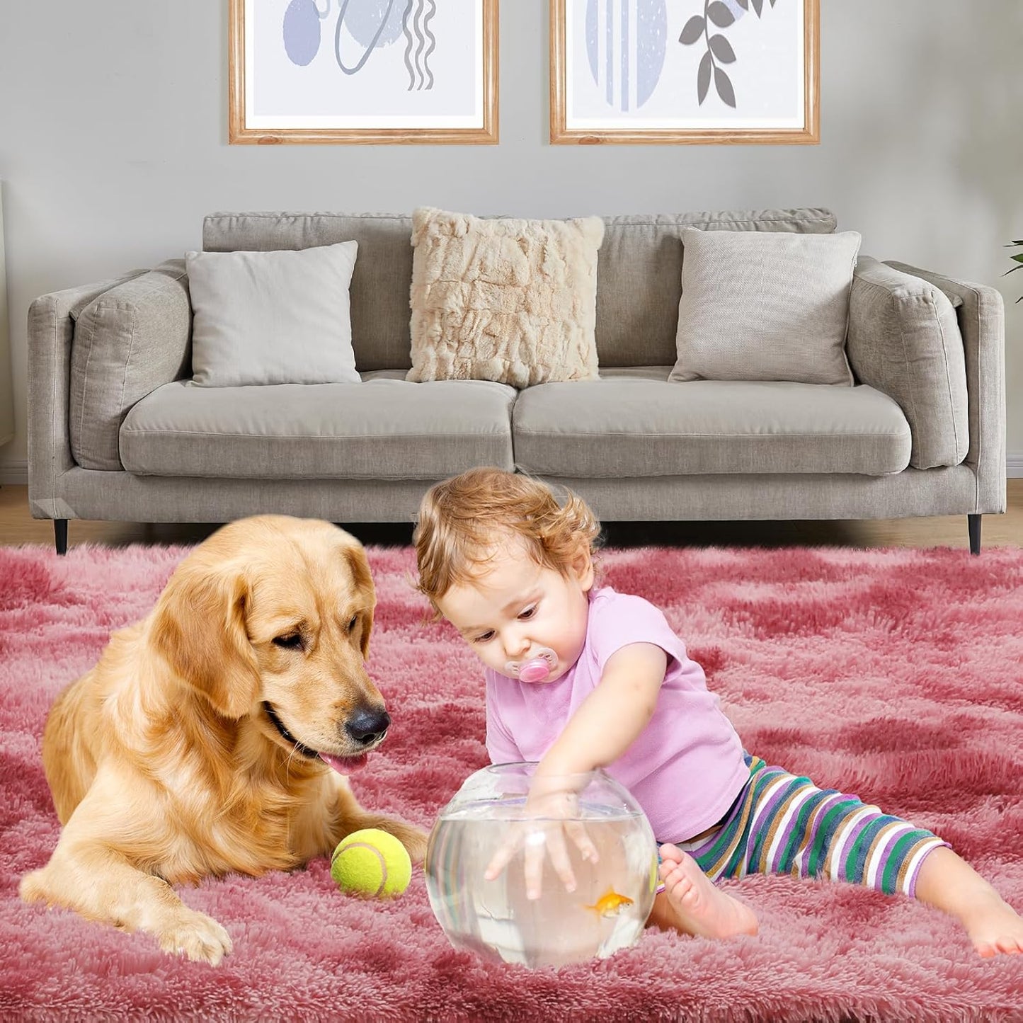 Luxury 3x5 Area Rug, Ultra Soft Rugs for Living Room, Plush Carpet Rugs for Bedroom, Non-Slip Indoor Rug for Nursery, Study Room, Playroom, Home Decor, Tie-Dyed Dark Pink