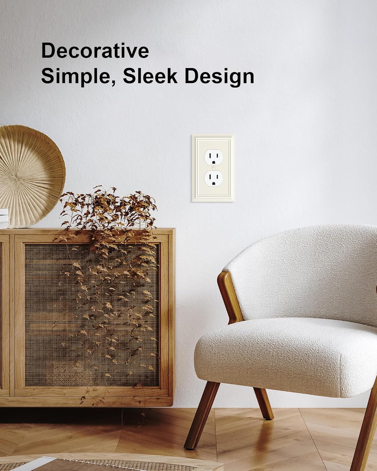 6-Pack Duplex Outlet Cover Plate, Decorative Light Almond Switch Plates and Outlet Covers, Natural Bamboo Fiber Wall Plates for Electrical Outlets, 1 Gang Receptacle Cover, Corrosion Resistant