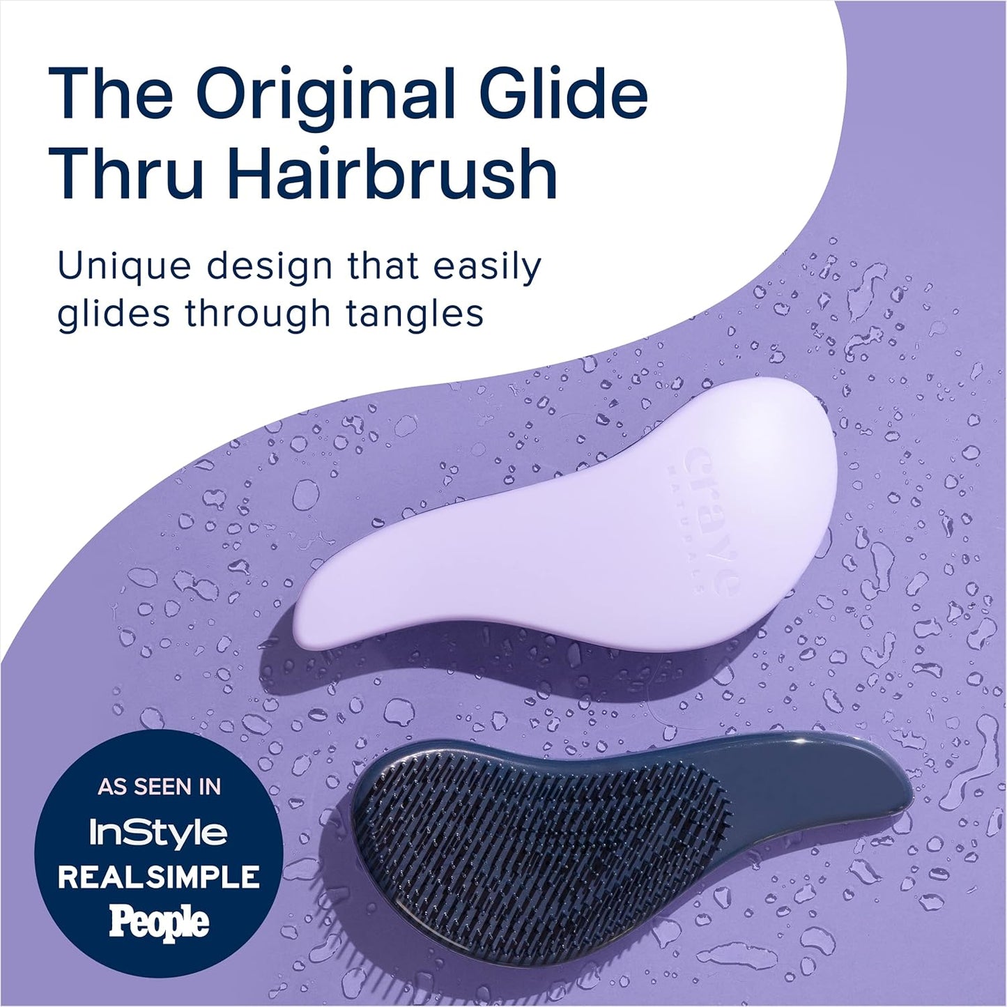 Crave Naturals Glide Thru Hair Brush - Detangler Brush for Curly, Straight, Wet or Dry Hair - Gentle Detangling Brushes for Adults, Kids, Toddlers - Hair Accessories for Women, 7.5x3" - Purple