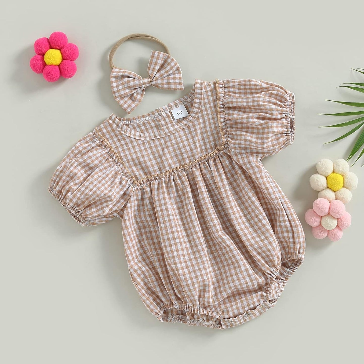 Douhoow Infant Baby Girl Plaid Romper Baby Sweatshirt Romper Ruffle Festival Clothes Fall Winter Outfits with Headband