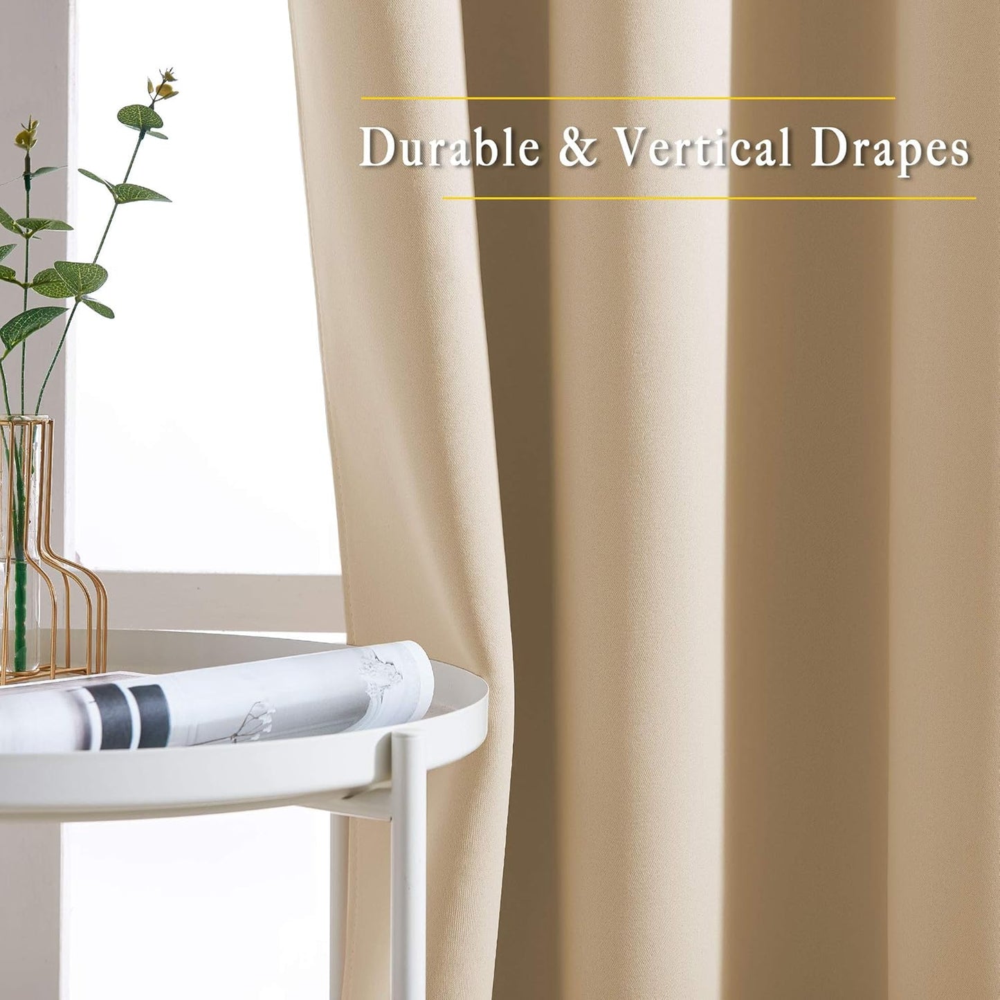 NICETOWN Beige Room Darkening Curtains Blackout 36 inch Curtains for Kitchen, Grommet Solid Window Treatments Sound Reducing for Bedroom, 2 Panels, W37 x L36, 2 Panels