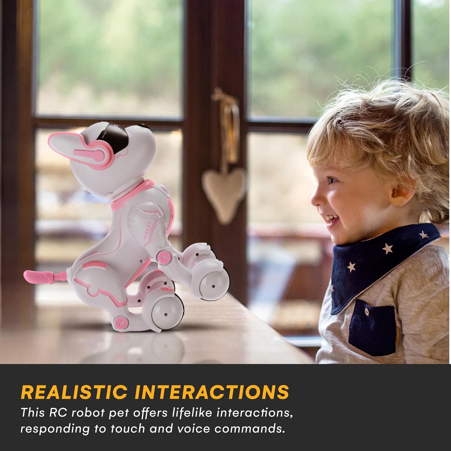 Top Race Pink Robot Dog - Remote Control Toy with Touch Function - Interactive Smart Pet with Voice Commands, Dancing, Animal Sounds - Robotic Puppy for Kids, 3 Years Up