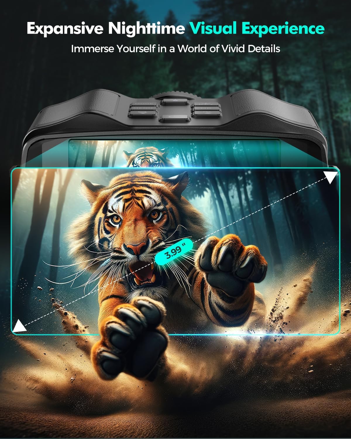 Night Vision Goggles for Adults, Night Vision Binoculars with10000mAh Rechargeable Battery, 3.99" HD Screen & 64GB Card, Infrared Binoculars for Hunting, Camping, Surveillance