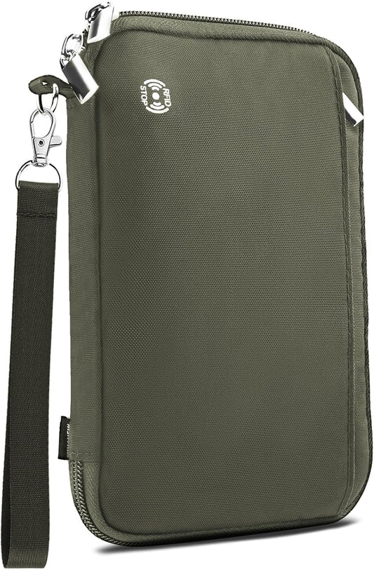 WALNEW Passport Holder for Travel Family, RFID-Blocking Travel Wallet Holder for 6 Passports, Water Resistant Bag Document Organizer for Cards, Cash, Boarding Passes, Tickets (Gray)