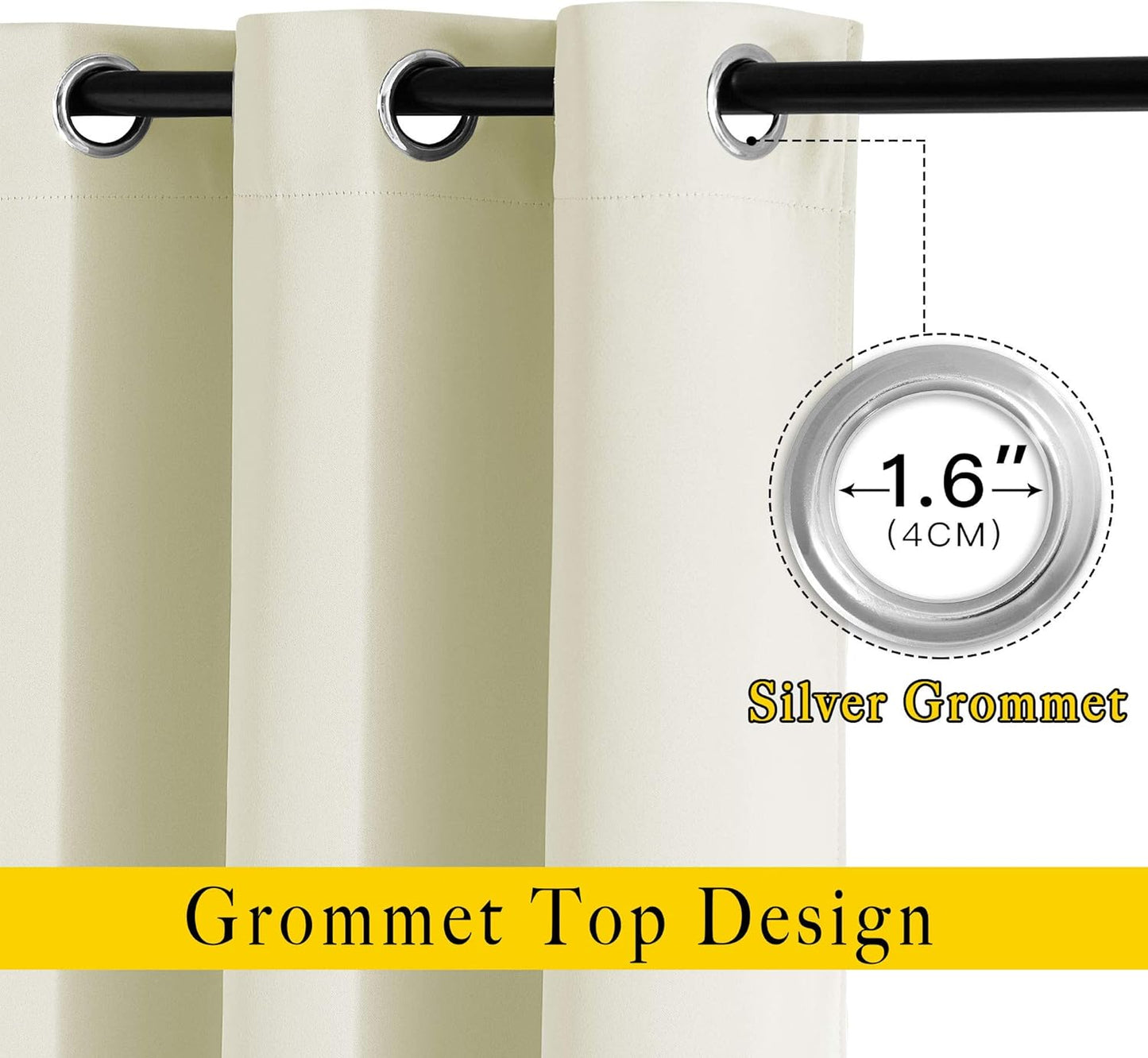 NICETOWN Room Darkening Beige Curtains for Living Room - Window Treatment Thermal Insulated Solid Grommet Blackout Vertical Drapes for Bedroom (W37 x L63, Set of 2)