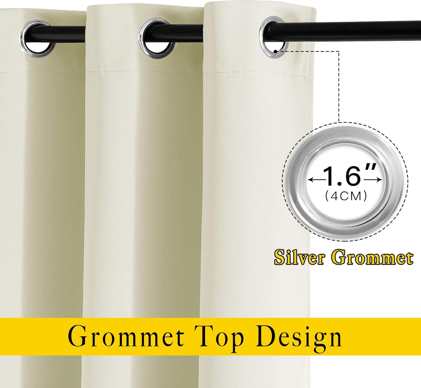 NICETOWN Room Darkening Beige Curtains 84 inches Long, Grommet Room Darkening Thermal Insulated Sound Dampening Window Treatments for Bedroom/Home Office, 2 Panels, W46 x L84