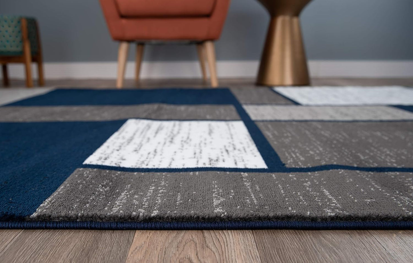 Rugshop Contemporary Modern Boxes Runner Rug 2' x 7'2"Navy
