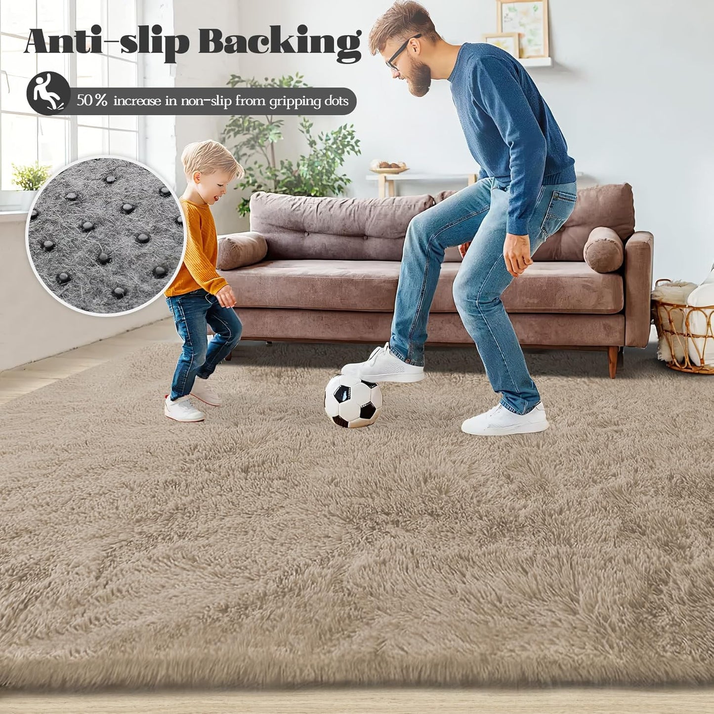6x9 Area Rug for Living Room: Fluffy Shag Soft Washable Rugs Large Fuzzy Plush Indoor Carpet for Bedroom Nursery Playroom Kids Girls Boys Room (Camel, 6'x9')