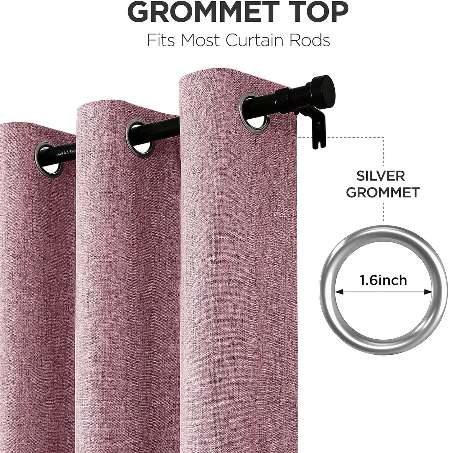 Joydeco Light Pink Blackout Curtains 96 Inches Long, Curtains 96 Inch Length 1 Panel for Bedroom, Thermal Insulated Linen Black Out Curtains with Grommets(100x96, Light Pink)