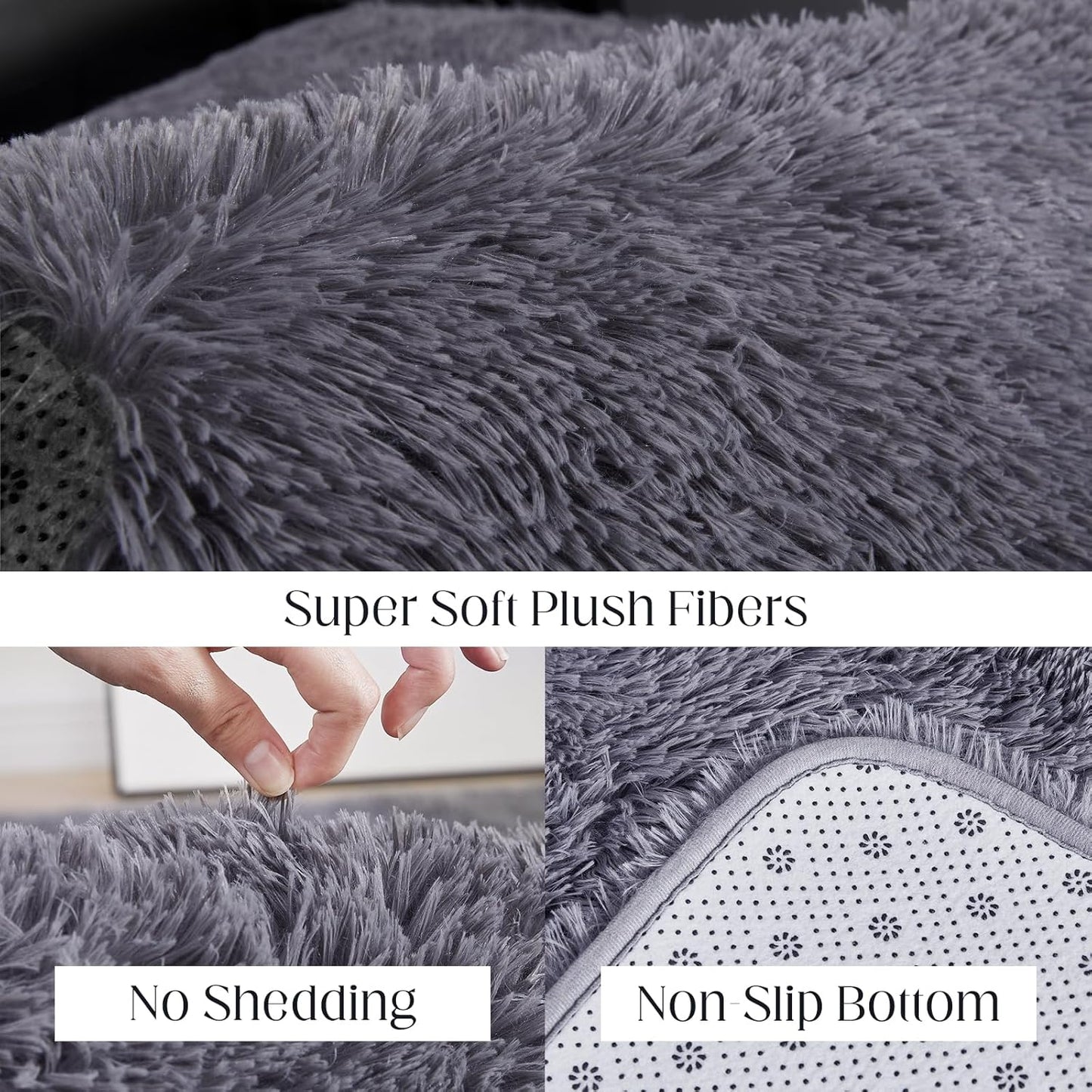 Ultra Soft Grey Rugs for Living Room, 5x7 Fluffy Plush Area Rugs for Bedroom, Non-Slip Floor Carpet for Kids Room, Bedside, Playroom, Corridor, Indoor Decor