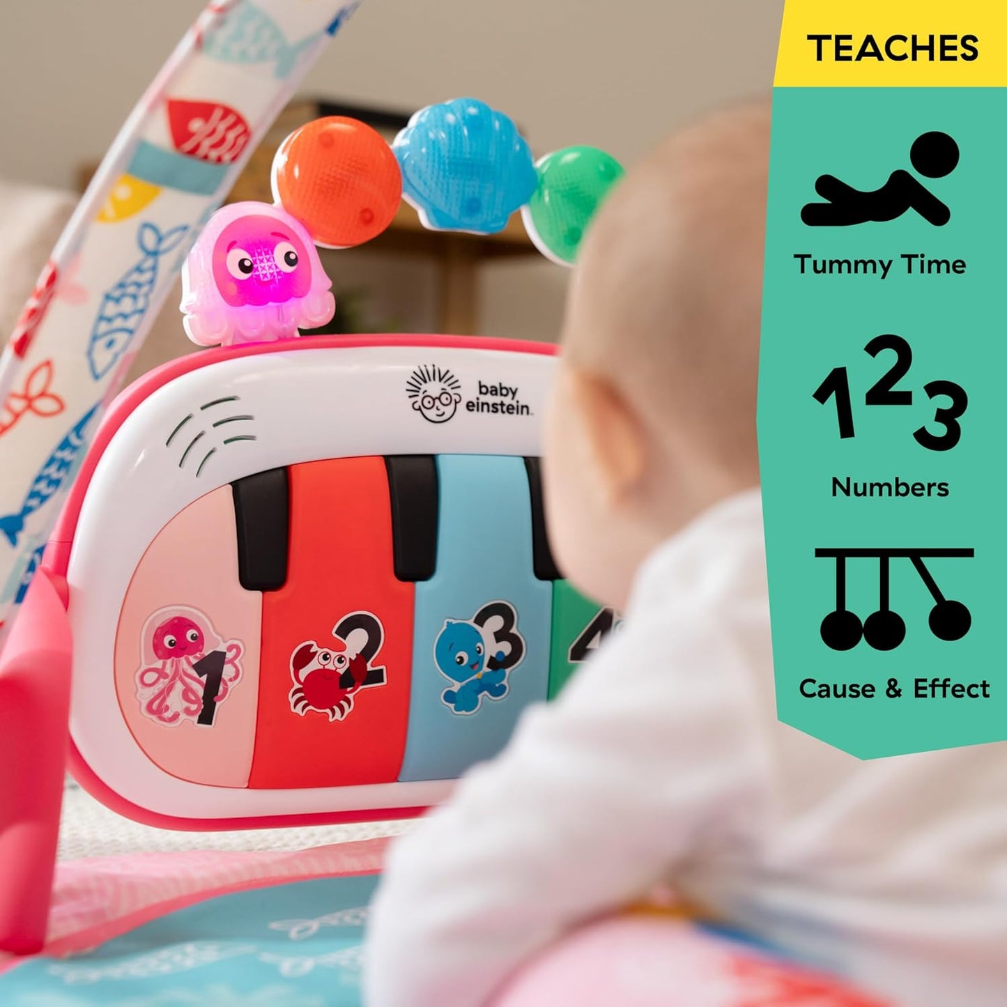 Baby Einstein Ocean Explorers 4-in-1 Kickin Tunes Jellyfish Jamboree Music & Language Discovery Gym, Pink, Ages 0 Months and Up