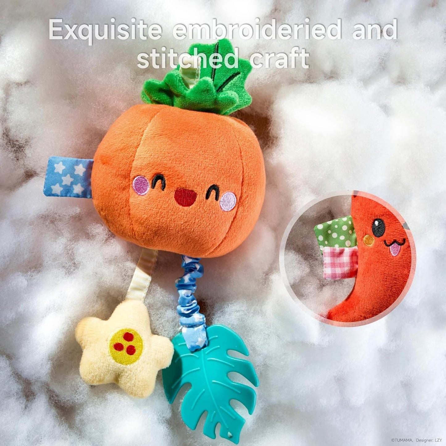 TUMAMA Hanging Baby Toys, 4 Pack Vegetable Crib Stroller Baby Gym Mobile Plush Toys, Early Baby Cognitive Sensory Hanging Rattle Toys with Teether. Suitable for Babies 0, 3, 6, 9, 12 Months