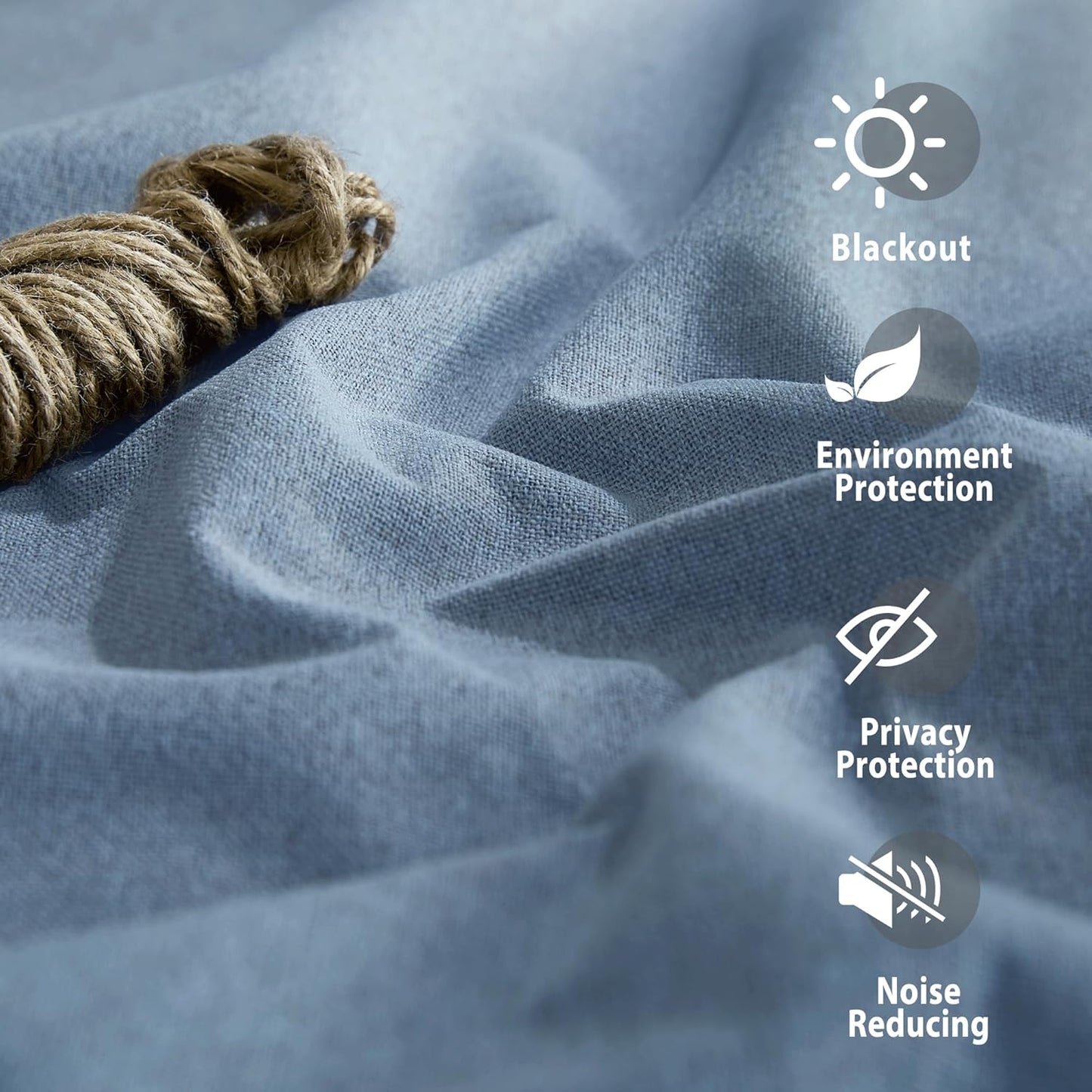 NICETOWN Stone Blue Full Shade Faux Linen Curtain Panels 95" Long, Pair of Energy Smart & Noise Blocking Out Blackout Drapes for Guest Room Window, Thermal Insulated Lined Window Dressing (52 inch)