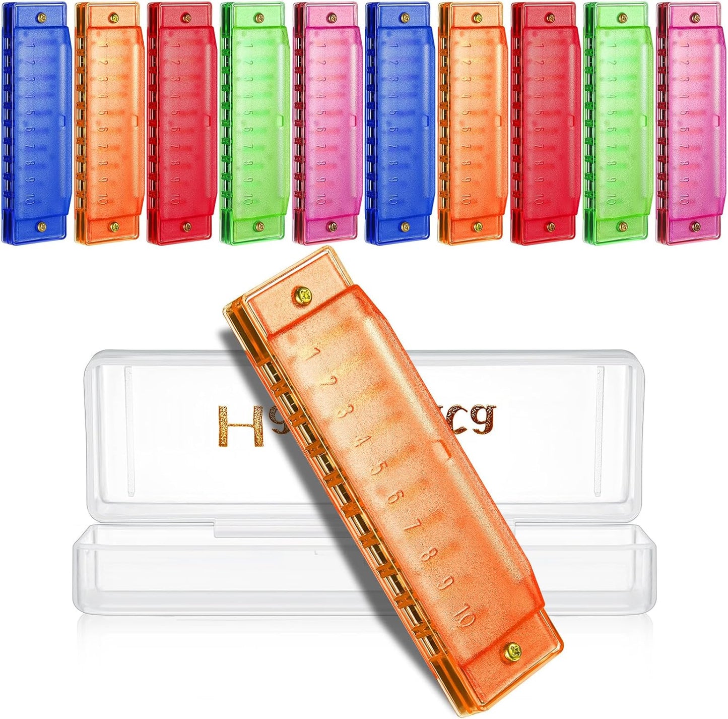 Liliful 10 Pcs 10 Hole Translucent Harmonica with Number Holes Educational Musical Enlightenment Harmonica Instrument for Charity Party Favors Holiday Birthday Christmas Gifts for Beginners, 5 Colors