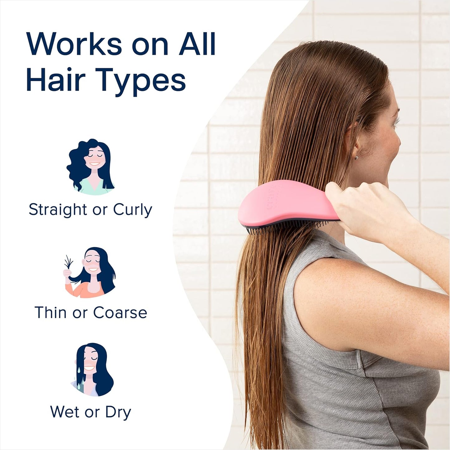 Crave Naturals Glide Thru Detangler Brush Pack of 2 - Curly Hair Brush for Women and Kids - Wet and Dry Comb for Adults - Soft Flexible Bristles for Gentle Use - Pink and Soft Hazy Swirl