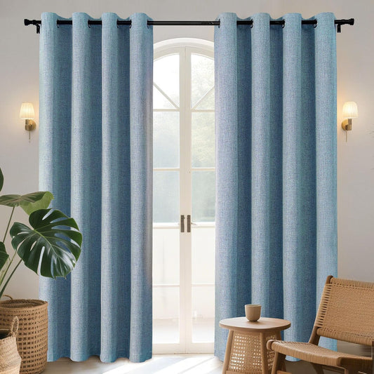 Joydeco Light Blue Blackout Curtains 108 Inches Long, Extra Long Curtains 108 Inch Length 1 Panel for Bedroom, Thermal Insulated Linen Black Out Curtains with Grommets(100x108, Light Blue)