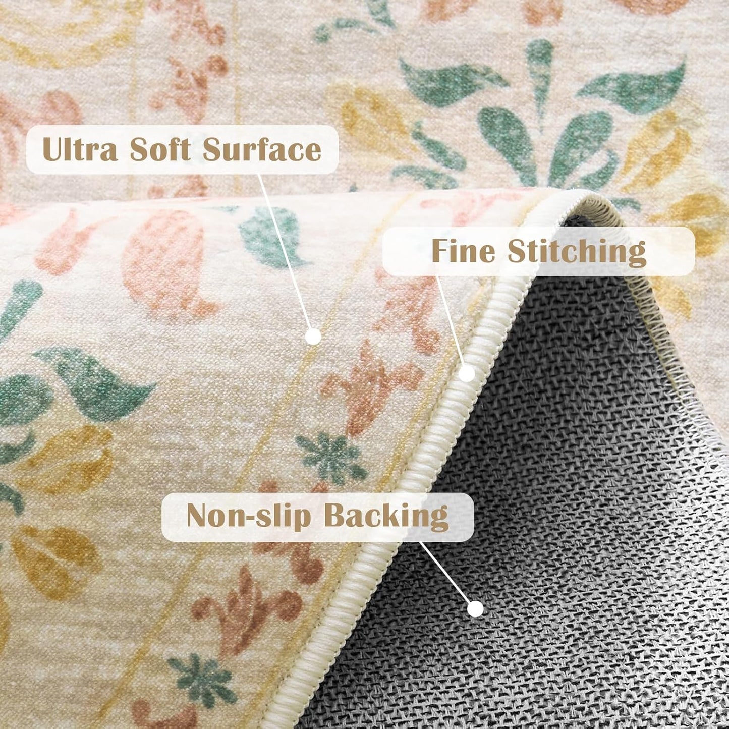 jinchan Round Rug 7ft Area Rugs,Vintage Floral Distressed Design Machine Washable Soft Non-Slip Low-Pile Ultra-Thin Circle Rug for Living Room Dining Room Bedroom Home Office (7' Round,Apricot Multi)