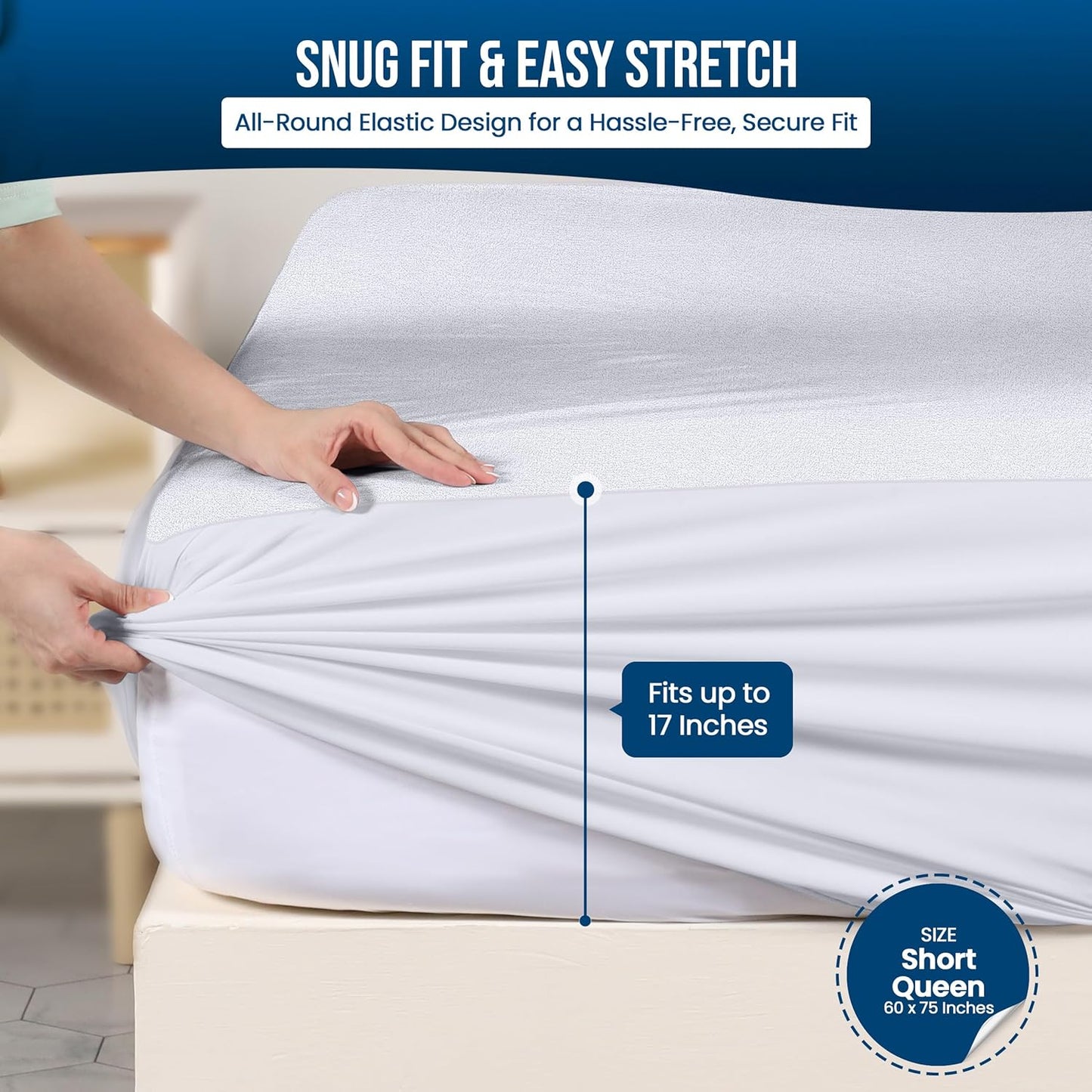 Utopia Bedding Waterproof Mattress Protector Short Queen Size, Premium Terry Mattress Cover 200 GSM, Breathable, Fitted Style with Stretchable Pockets (White)