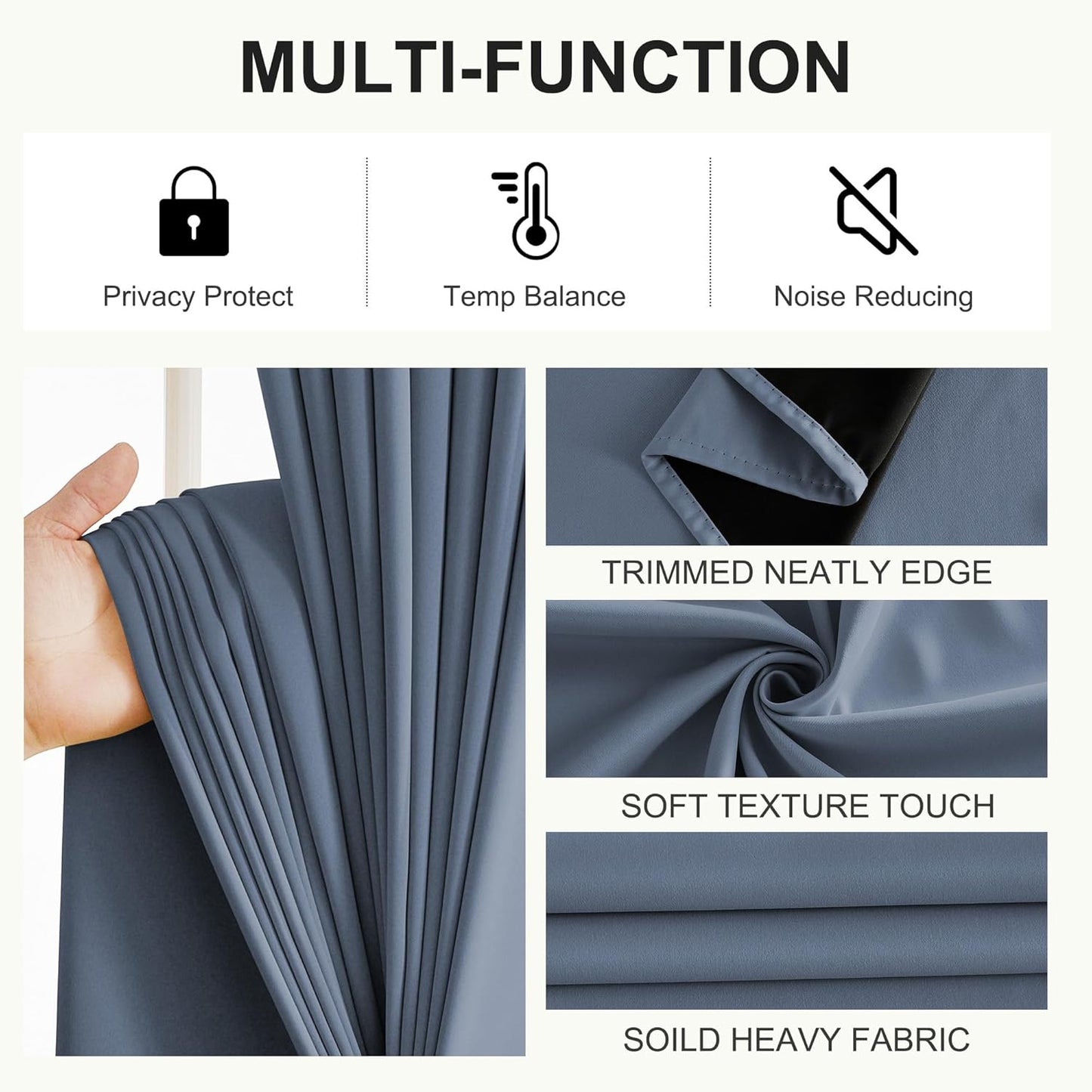 NICETOWN 100% Blackout Stone Blue Curtains for Bedroom, Thermal Insulated Window Curtains 63 Inch Length 2 Panels Set, Grommet Top Drapes for Living Room, 52" W x 63" L