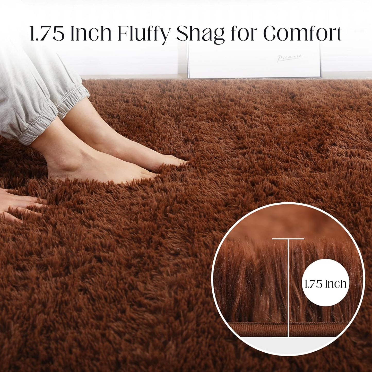 Soft 9x12 Brown Rug, Fluffy Area Rugs for Living Room, Plush Navy Area Rugs for Bedroom, Non-Slip Indoor Carpet for Nursery, Study Room, Kids Room, Room Decor