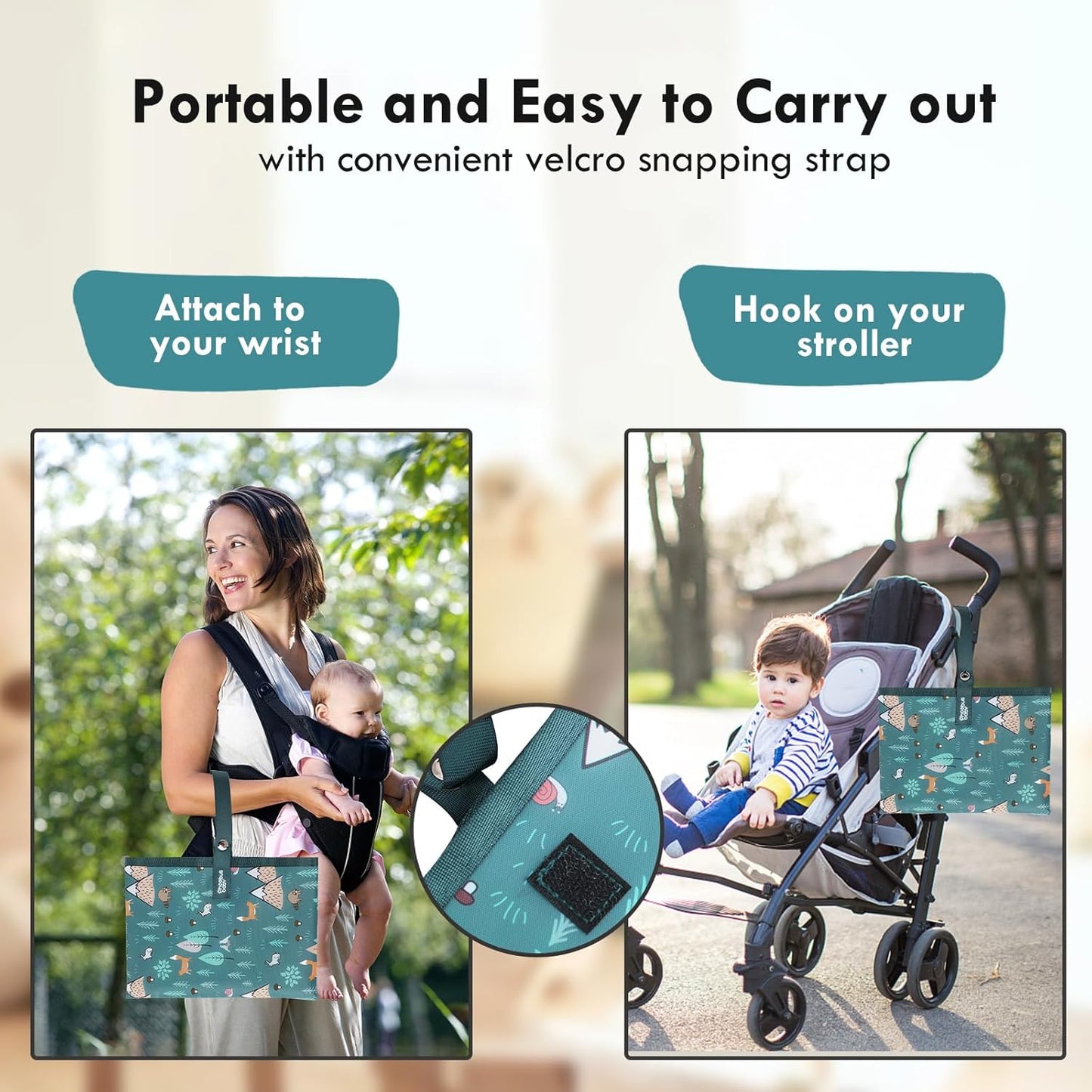 Portable Diaper Changing Pad for Baby - Waterproof Compact Changing Mat with Wrist Strap - Wipeable Travel Changing Pad for Diaper Bag - Gifts for Baby Shower by PHOEBUS BABY(Woods)