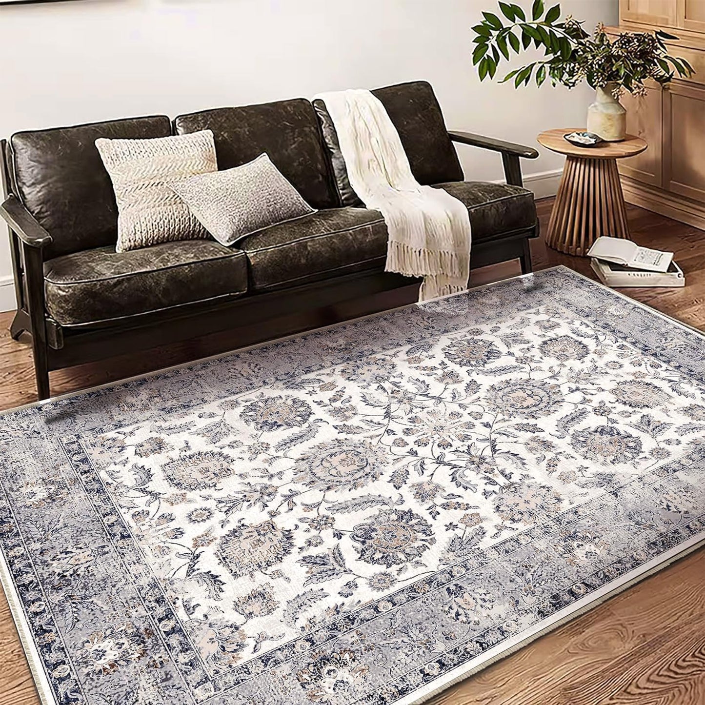9x12 Washable Area Rug Medallion Distressed Design Boho Medallion Non-Shedding Easy Care Ideal for High Traffic Areas in Living Room Bedroom Kitchen Office Coffee Table Large Carpet