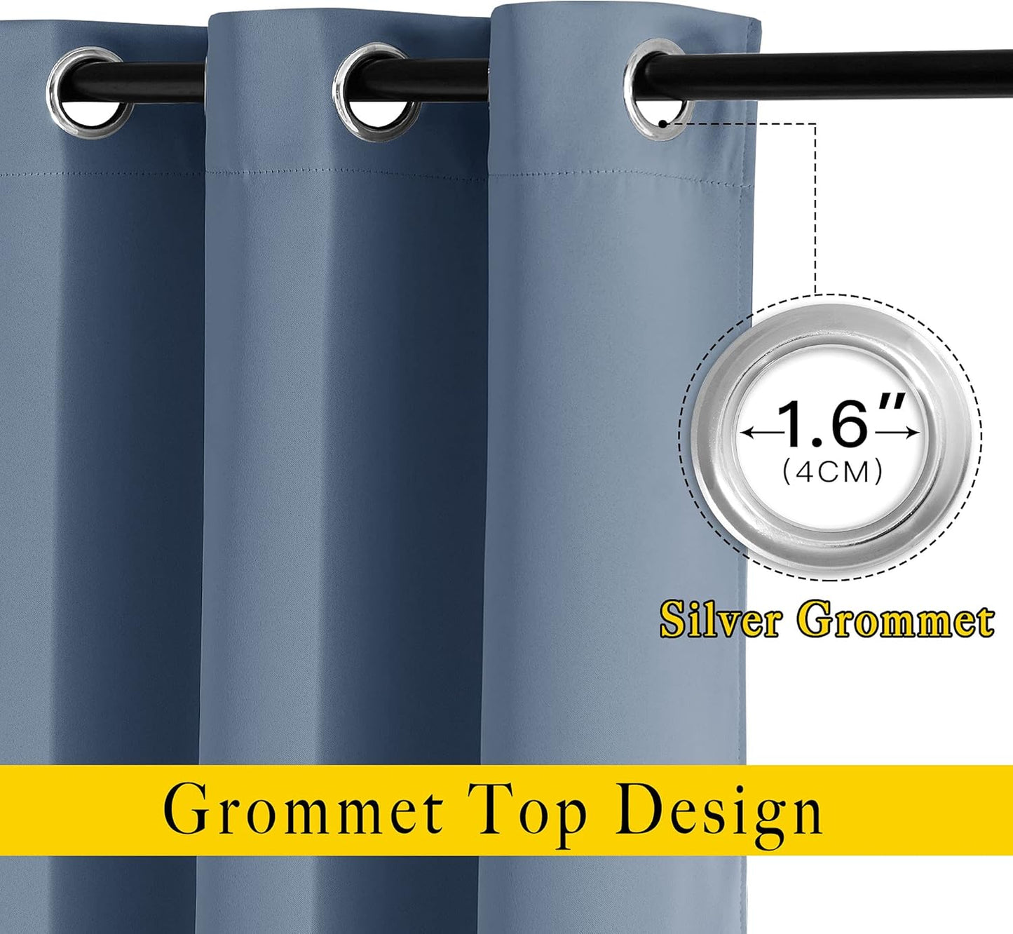 NICETOWN Blackout Curtain Drapes for Living Room - Decorative Thermal Insulated Solid Grommet Top Room Darkening Window Treatments for Kids (Stone Blue, 1 Pair, 46 x 72-Inch)
