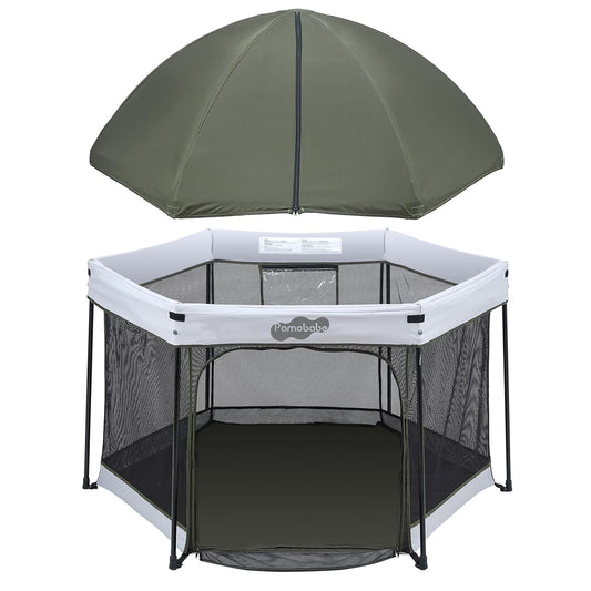 Pamo Babe Baby Playpen with Sun Protection Canopy - Indoor & Outdoor Play Yard for Babies and Toddlers - Baby Tent with Zipper Door
