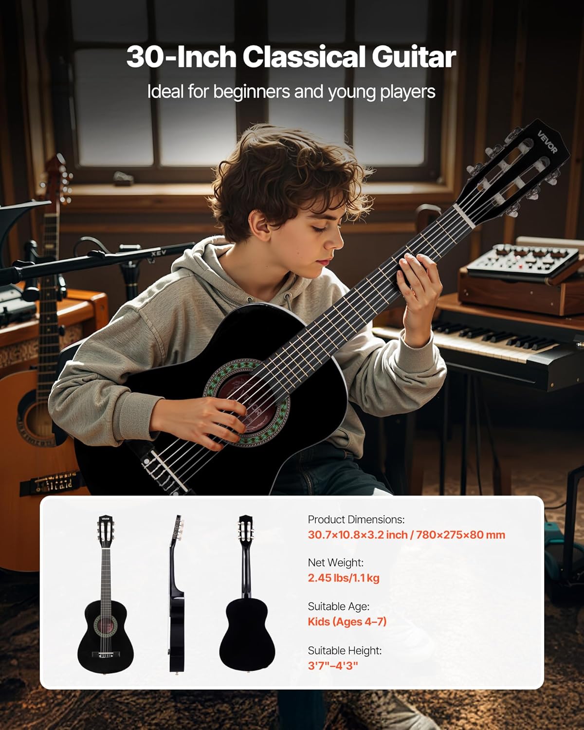 VEVOR Acoustic Guitar, Classical Guitar Starter Kit for Beginners, with Nylon Strings, Basswood Guitar, for Kids Adults Girls Boys Students