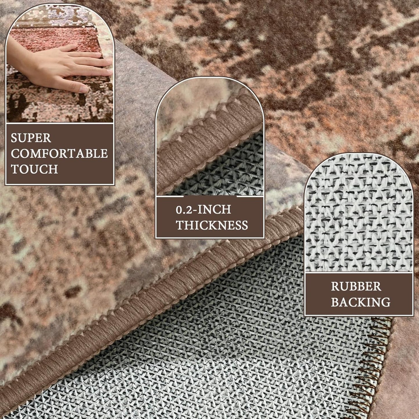 LOCHAS Rug for Living Room, Washable Soft Area Rugs for Bedroom 6x9, Abstract Carpet for Indoor Office Kids Dining Room Nursery Floor, Brown Geometric Vintage Home Decor, Non Slip, Pet Child Friendly