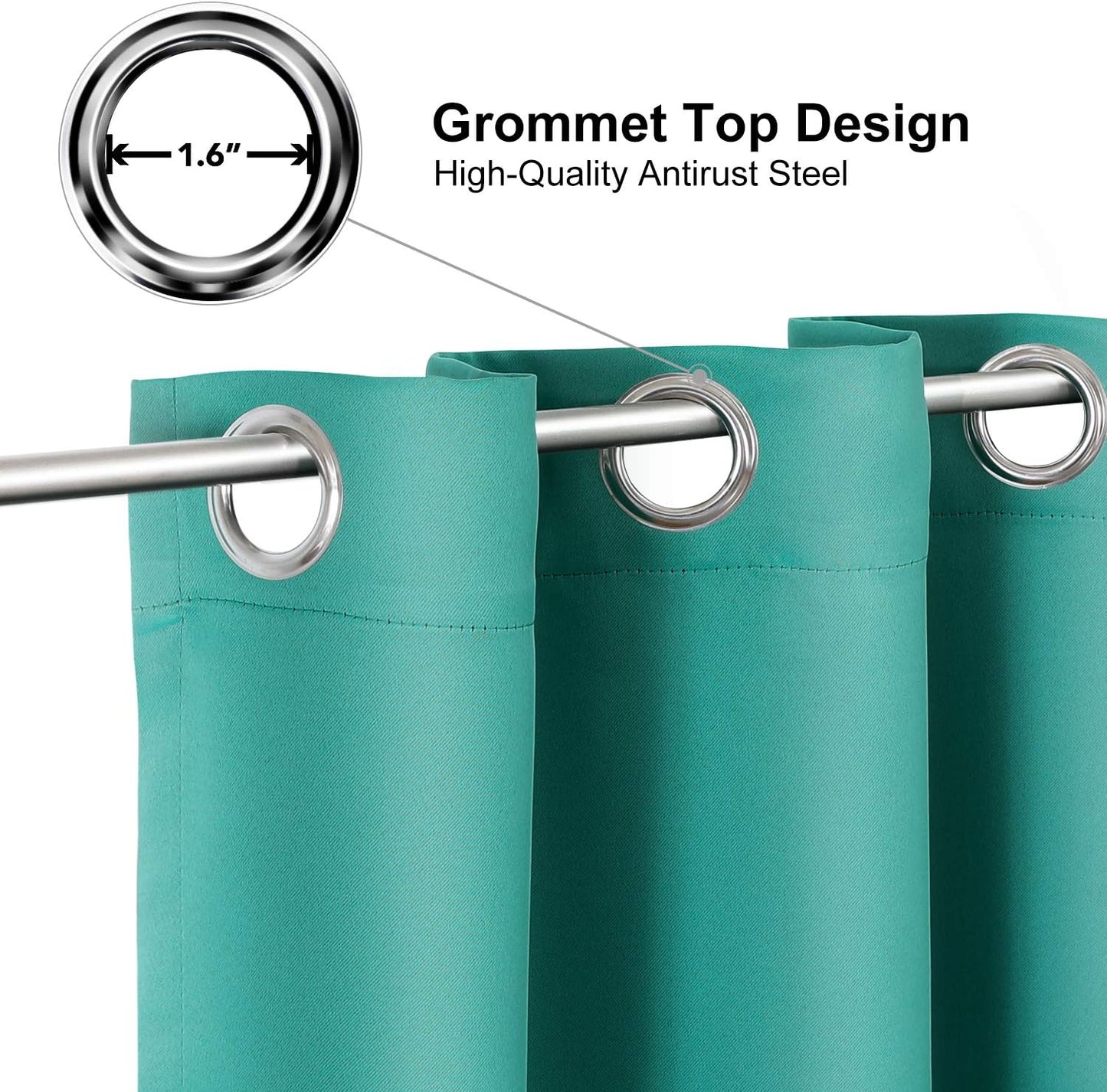 ChrisDowa Small Window Curtains for Kitchen and Bedroom - Grommet Short Thermal Insulated Room Darkening Curtains (2 Panels, Teal, 34 x 36 Inch)