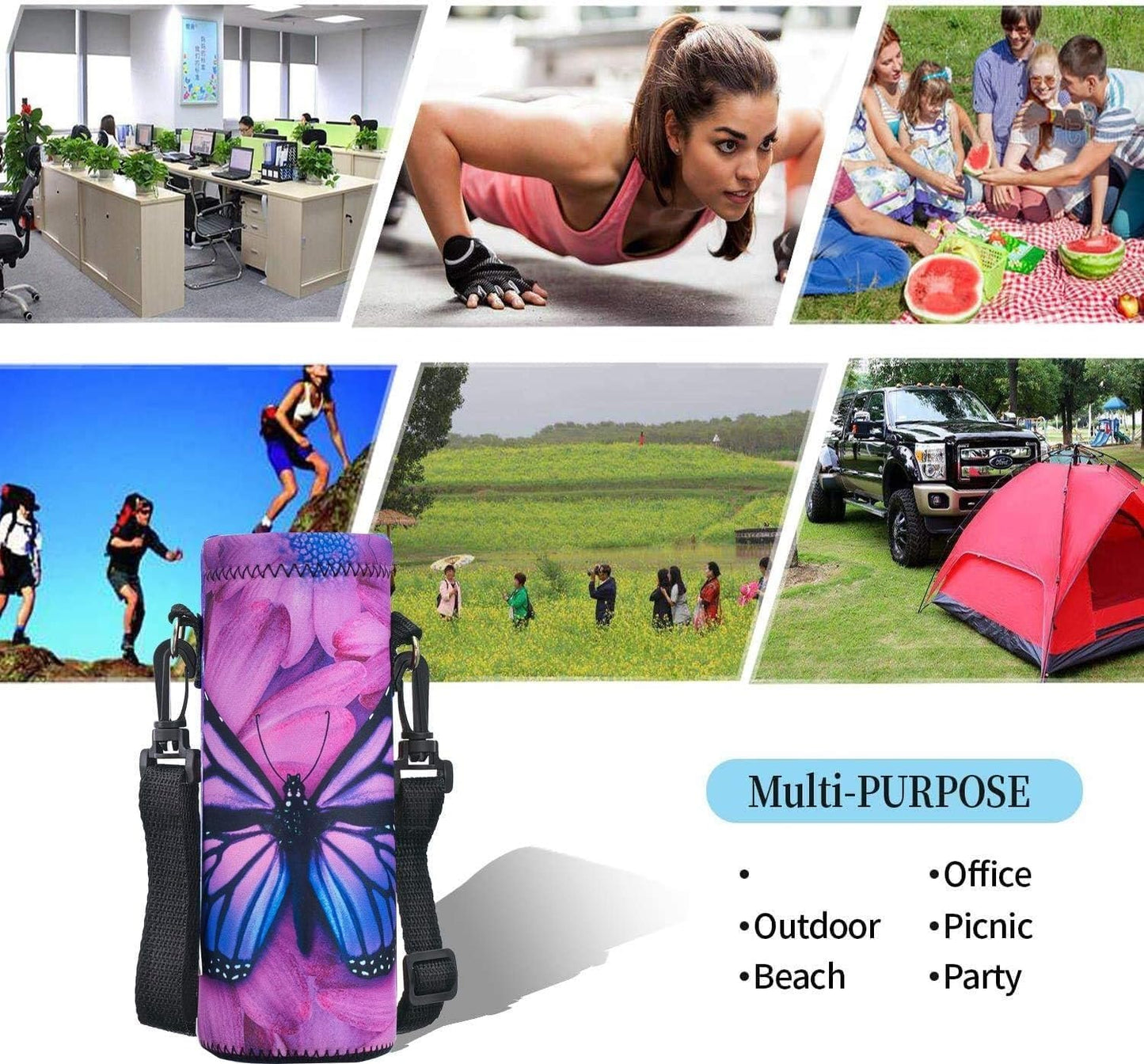 AUPET Water Bottle Bag Carrier,24oz/32oz Insulated Neoprene bottle Sling Holder Case Pouch Cover for 1000ML/750ML Bottles with Shoulder Strap for walking