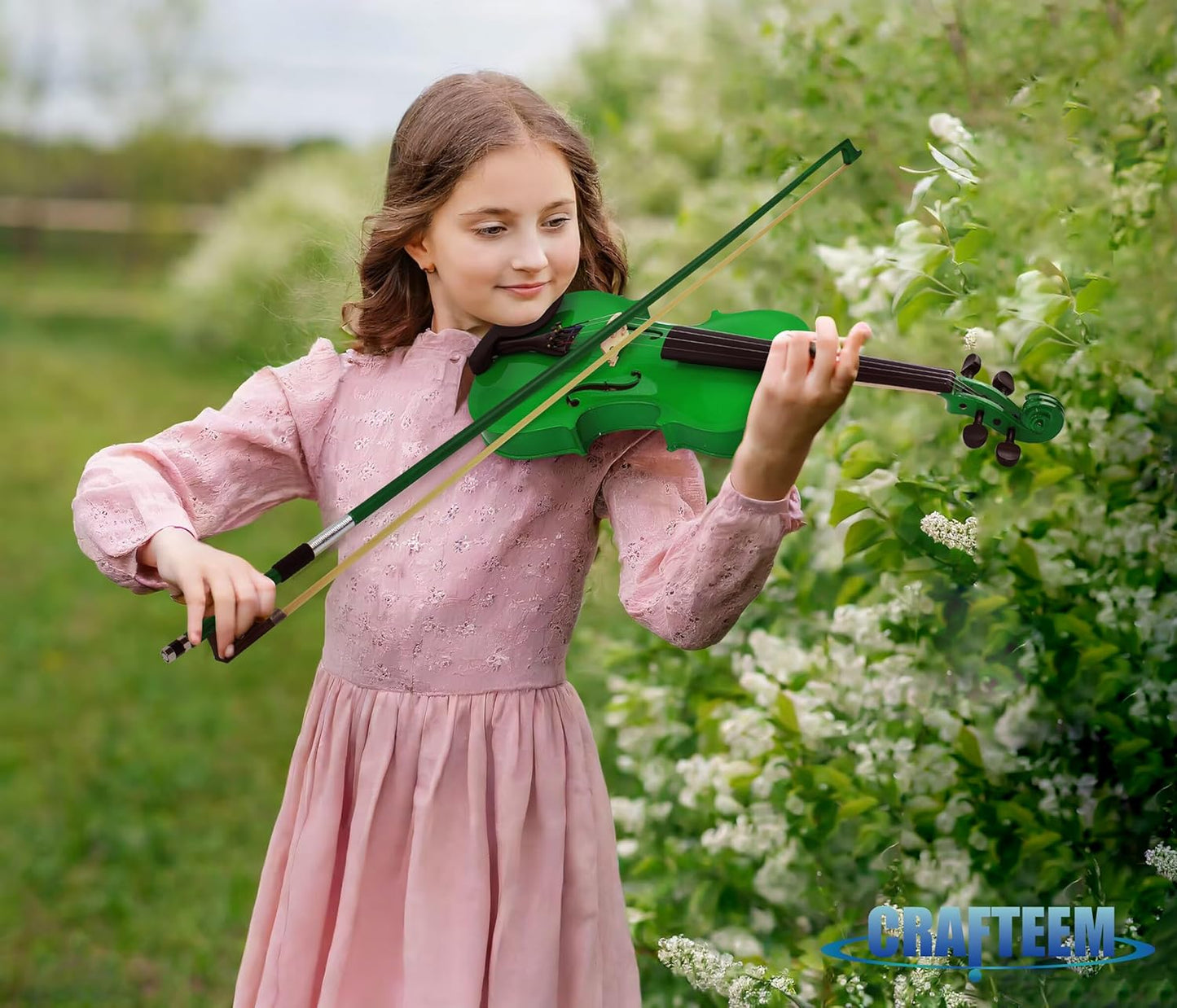 1/4 Fiddle Green Colored Premium Violin Outfit for Beginners Adults Kids With 5 Color Fingering Tape- Handcrafted Student Beginner Violin
