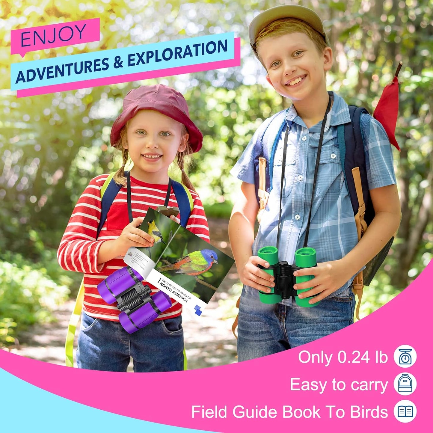 Girls Toys Age 3-7: LET'S GO! Compact Bird Watching Binoculars for Kids Ages 3 4 5 6 7 Year Old Girl Boy Gifts Idea Outside Travel Educational Toy for Kid Preschool Toddler Easter Stuffers