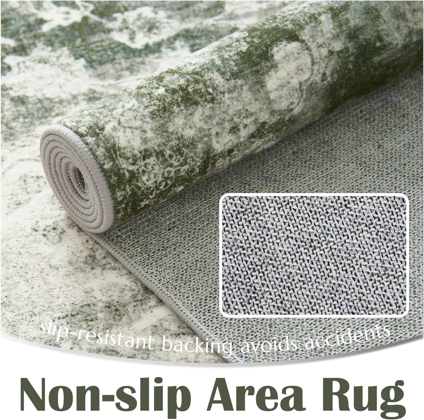jinchan Green Floral 2x3 Rugs for Entryway - Vintage Washable Area Rug Ultra-Thin Low-Pile Soft Small Non-Slip Distressed Doormat for Entrance Kitchen Bedroom Bathroom (2x3ft,Forest Green)