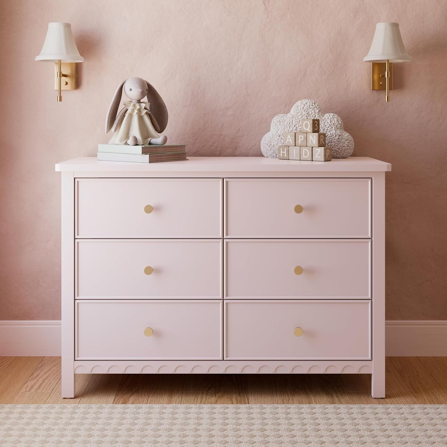 Graco Sasha 6 Drawer Dresser (Blush) – GREENGUARD Gold Certified, Wood Storage for Nursery or Kids’ Room, Safe Interlocking Drawer System & Easy Assembly with Pre-Installed Tracks