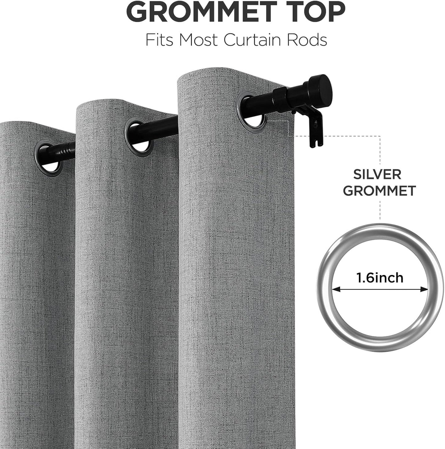 Joydeco Light Grey Blackout Curtains 90 Inches Long, Curtains 90 Inch Length 1 Panel for Bedroom, Thermal Insulated Linen Black Out Curtains with Grommets(100x90, Light Grey)