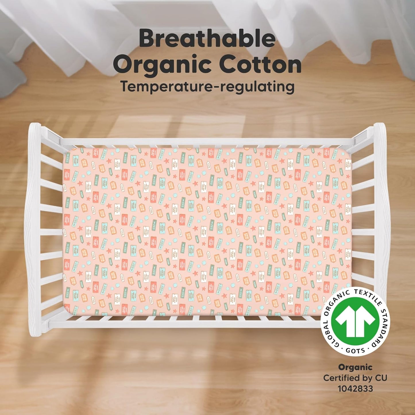 KeaBabies 2-Pack Organic Crib Sheets for Boys, Girls - 52x28 Fitted Crib Mattress Sheet Neutral, Breathable Jersey Cotton Cover for Baby Bed, Toddler Mattress, Soft & Cute Prints (Beach Day)
