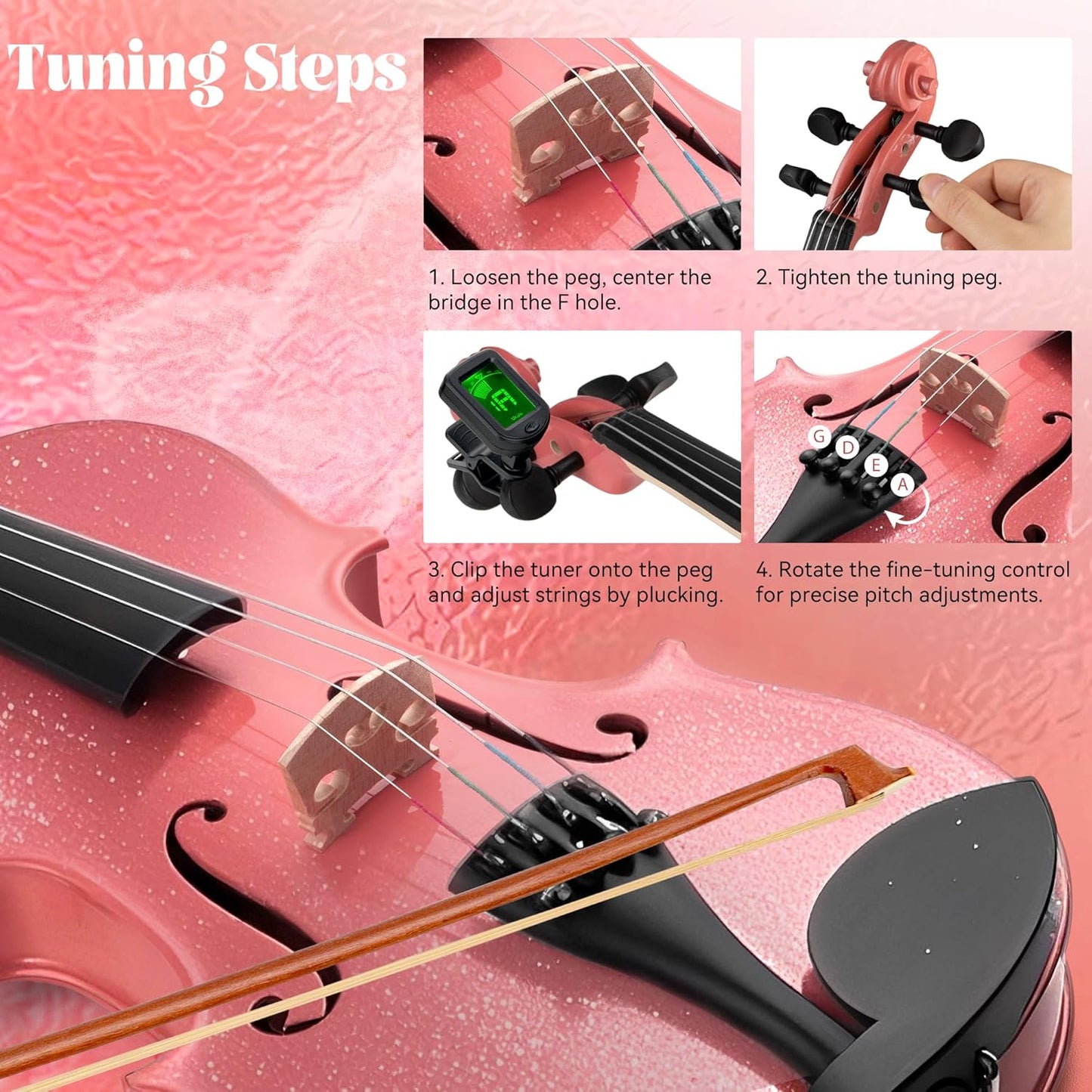 Poseidon Violin 4/4 Violin for Beginner, Girls Violin with Premium Solidwood Spruce Top with Hard Case, Extra Bows, Extra Strings, Shoulder Rest, Rosin, Clip-on Tuner, Manual