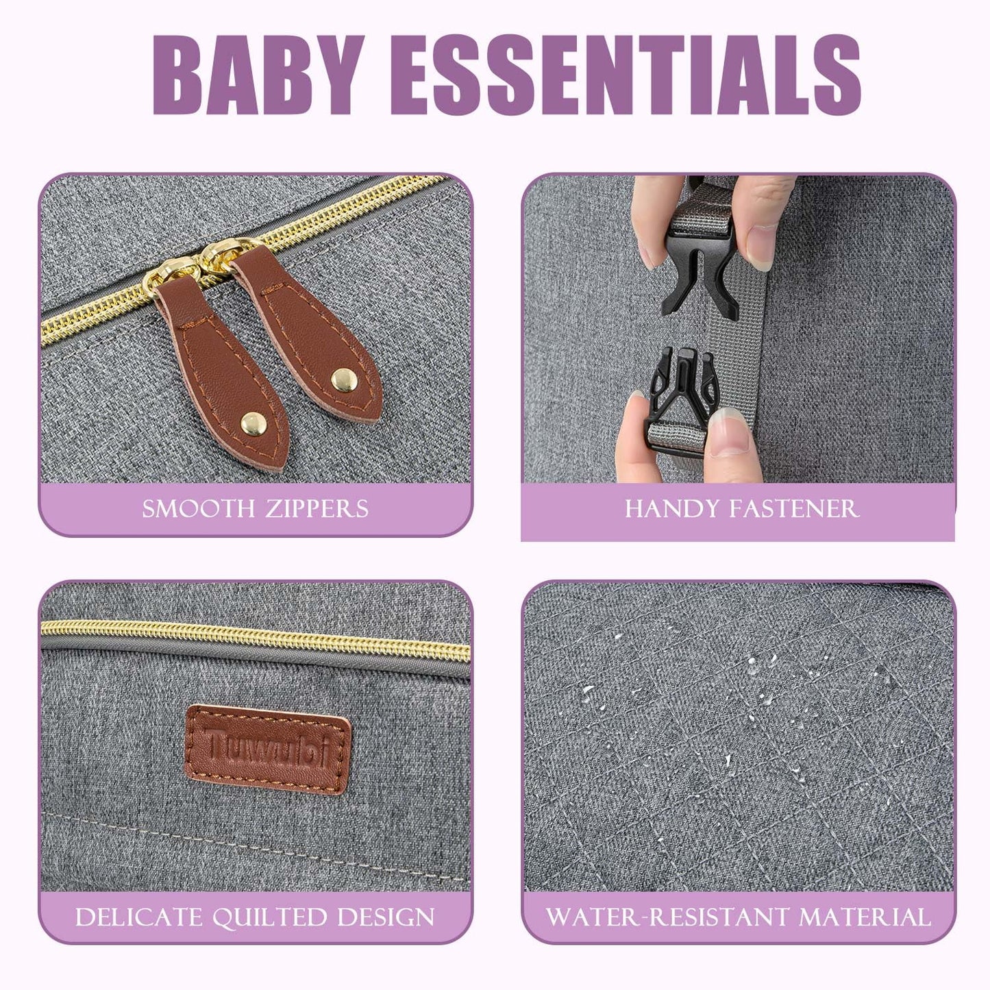 Tuwubi Diaper Bag Tote,Baby Diaper Bag with Pacifier Case Large Travel Diaper Tote Caddy for Mom and Dad Multifunction Large Baby Bag - Light Grey