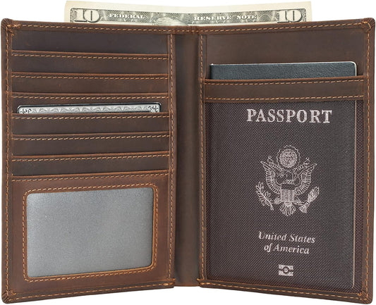 Polare Luxury RFID Blocking Leather Passport Holder Travel Wallet For Men and Women (Dark Brown)