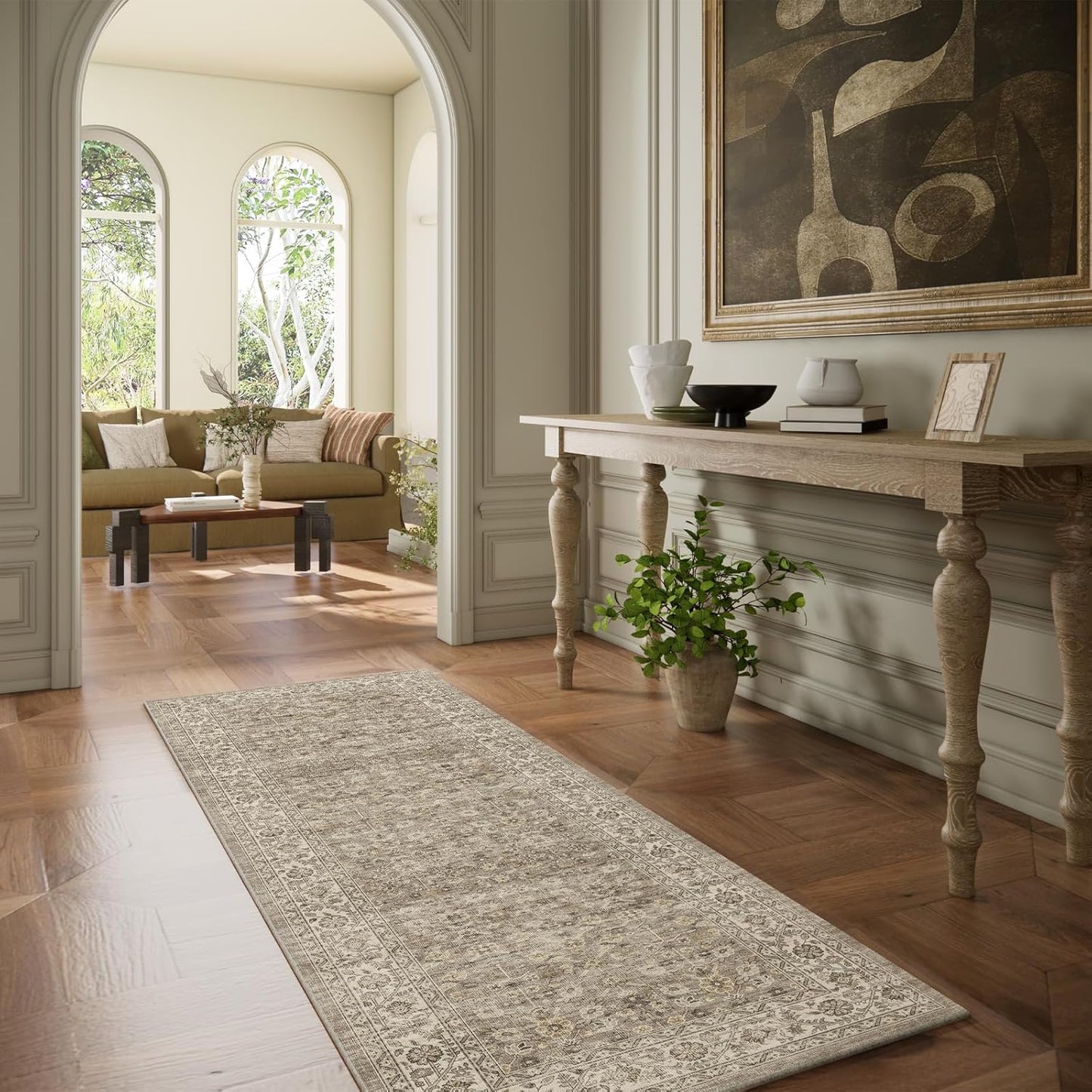Machine Washable Kitchen Runner Rugs: 2'6"x8' Hallway Rug Stain Resistant Non Slip Low Pile Soft Carpet Runners for Hallways Indoor Entryway Kitchen Laundry Room Bedroom Bathroom Farmhouse