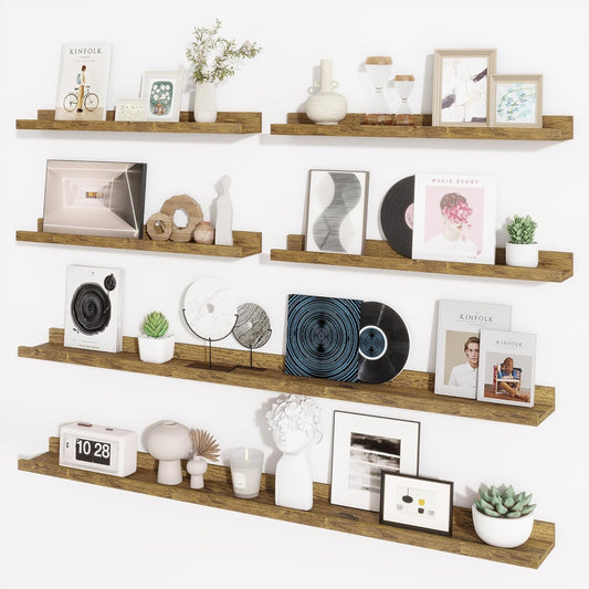 Axeman Picture Ledge Shelf, Floating Shelves for Wall Decor Set of 6, 55 inch Floating Wall Mounted Shelves, Shelves with Lip for Living Room, Bedroom, Nursery, Bathroom, Kitchen, Rustic Brown
