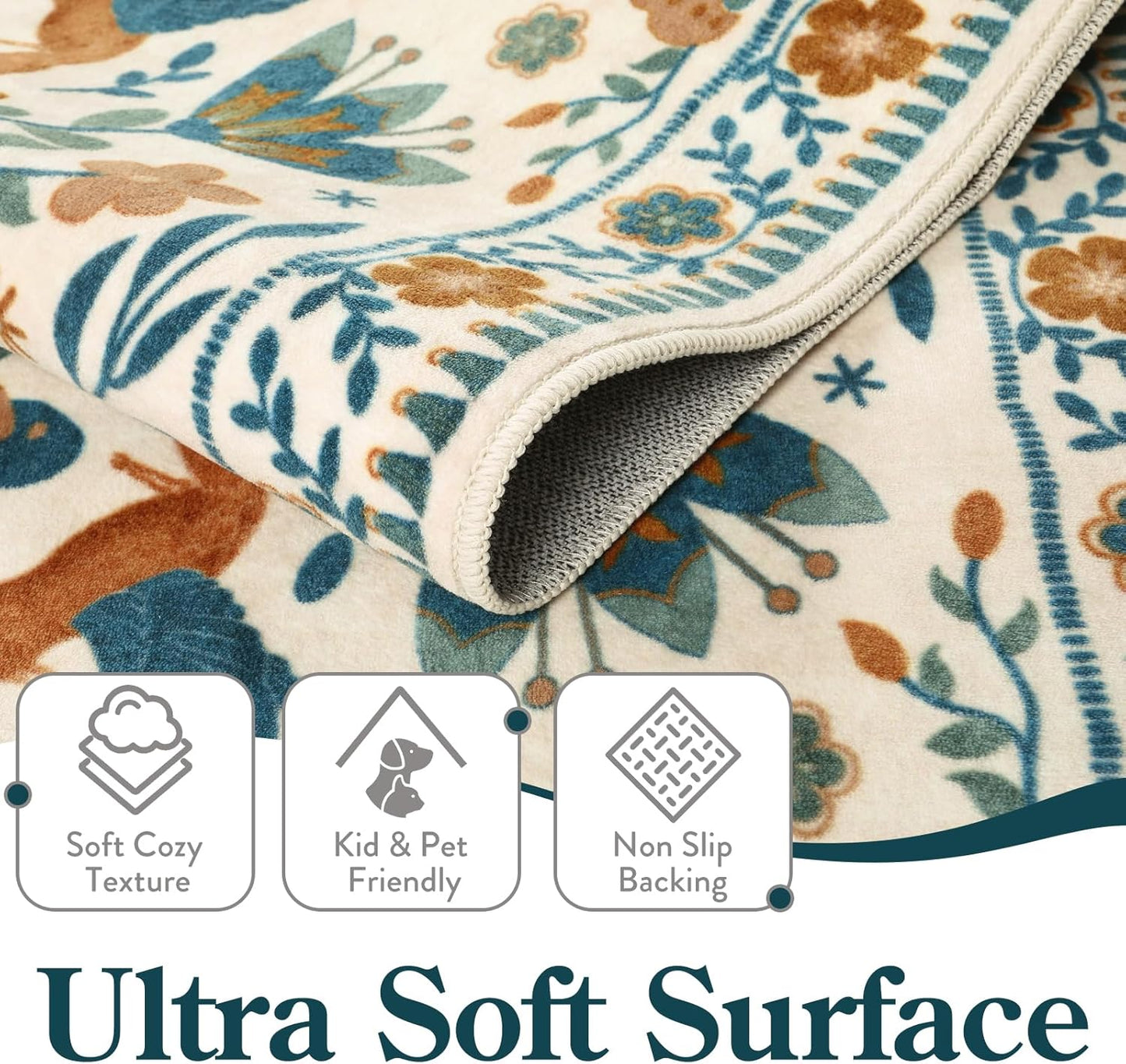Moynesa Washable Boho Bird 6x9 Area Rugs, Ultra Thin Soft Living Room Rugs for Bedroom Non Slip, Stain Resistant, Easy Clean, Large Beige Indoor Throw Carpet for Dining Room Office Nursery