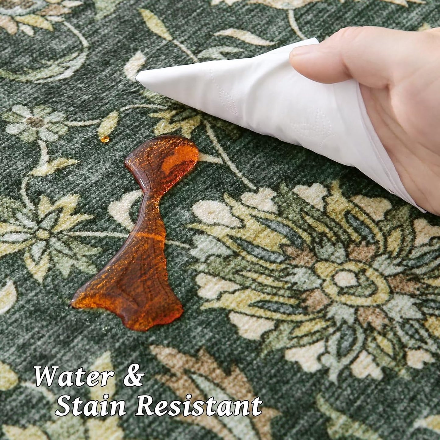 Washable 6x9 Area Rugs for Living Room, BoHo Non-slip Silicone Backing Large Rugs for Bedroom Dining Room Nursery Office, 0.3" Neutral Oriental Throw Carpet with 0.16" Cushioning Pad, Sage Green/Multi