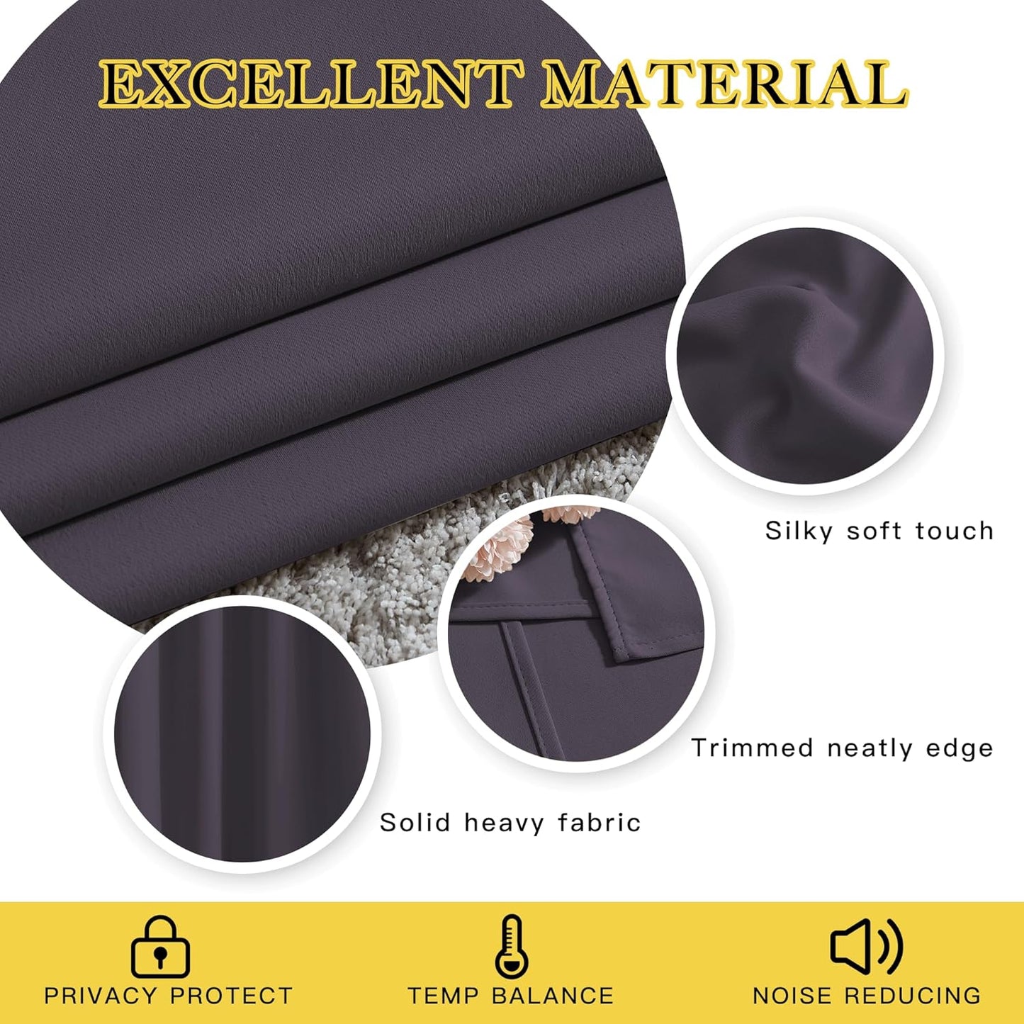 NICETOWN Greyish Purple Room Darkening Curtain Panels - Triple Weave Thermal Insulated Grommet Room Darkening Window Draperies and Curtains for Bedroom (Set of 2, 66 x 54 inches)