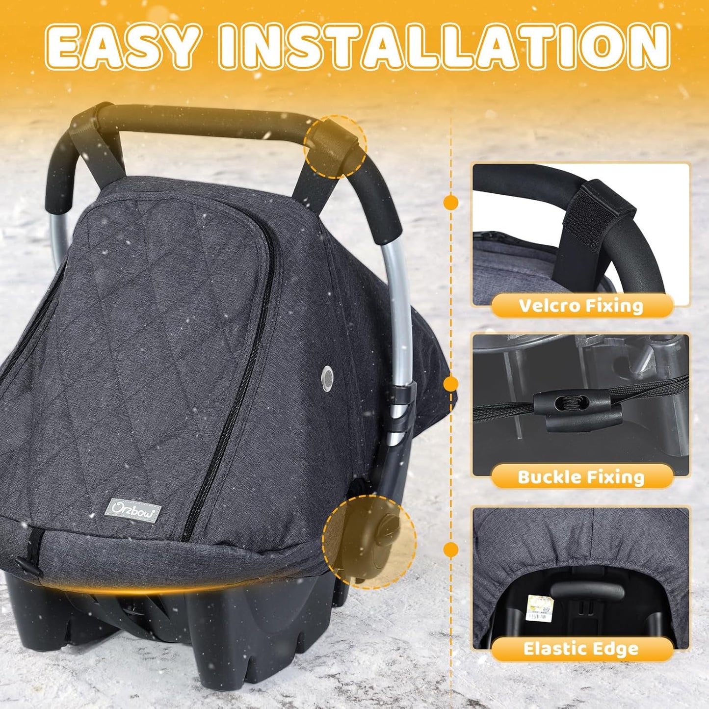 Orzbow Baby Car Seat Cover, Winter Carseat Cover with Zipper Access, Weather & Wind Proof, Side Breathable, Compatible with Doona Car Seats and Strollers, Newborn Essentials Carrier Canopy, Dark Grey
